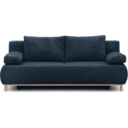 Banquette Convertible 3 Places Mika - Velours Côtelé Bleu Foncé - Coffre De Rangement - L 192 X H 84 X P 93 Cm