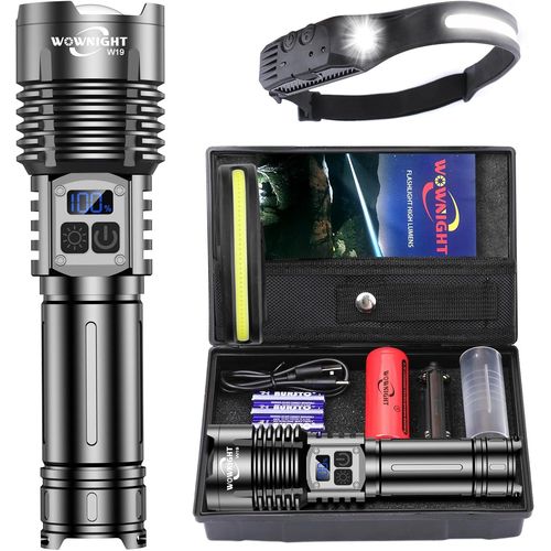 Lampe Torche 1,000,000 Lumens, 50w 2 Interrupteurs Lampe Torche Led Ultra Puissante, Lampe De Poche Rechargeable Puissante Usb, Variation Infinie &ipx6 Lampe Tactique Pour Camping Et Urgences