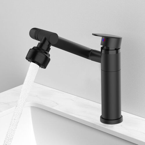 Robinet CuisineMitigeur de Lavabo en Acier Inoxydable avec L'eau Froide et Chaude DisponiblePivotant à 360°Livré avec 2 Flexibles Tuyaux G3/8Robinet Salle Bain avec Douchette de Cuisine