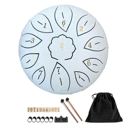 Tambour À Langue D'acier 11 Notes 6 Pouces Chakra Tank Tambour Acier Blanc