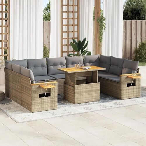 Vidaxl Salon De Jardin Avec Coussins 10pcs Beige Résine Tressée Acacia
