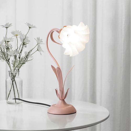 Subzonal-Les Filles Lampe De Chevet,Dimmable Lampe De Bureau Col De Cygne Avec Muguet Acrylique Abat Jour,Lampe De Lecture Pour Chevet D'étude De Chambre À Coucher Dortoir,Lampe Bureau Enfant Rose