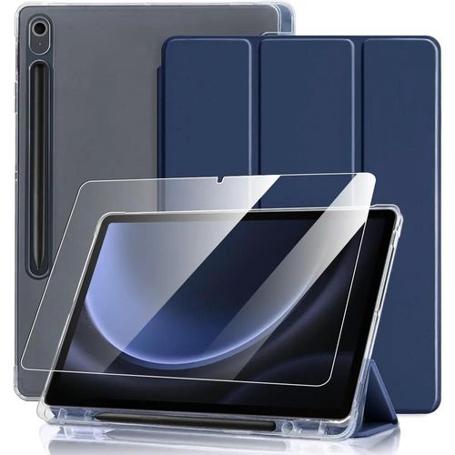 Coque + Verre Trempé pour Samsung Galaxy Tab S10 FE / S9 FE (10,9 Pouces) avec Porte-Stylet - Bleu Marine