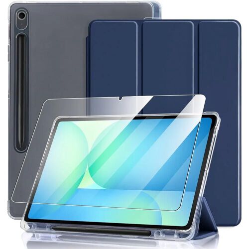 Coque + Verre Trempé Pour Samsung Galaxy Tab S9 (11 Pouces) Avec Porte-Stylet, Protection Antichoc - Bleu Marine