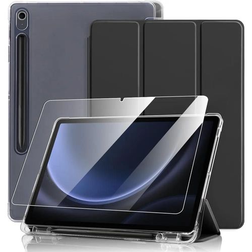 Coque + Verre Trempé Pour Samsung Galaxy Tab S10 Fe / S9 Fe (10,9 Pouces) Antichoc Avec Porte-Stylet - Noir