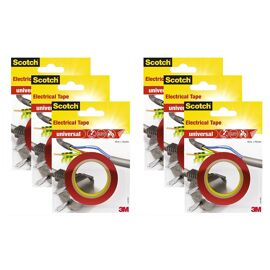 Scotch Lot de 6 Rubans Isolant Universel PVC 15 mm x 10 m Rouge