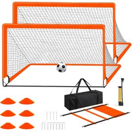 Kaltd-Lot De 2 Buts De Football Avec Buts De Football Pliables Et Portables,Sac De Transport Et Accessoires,Avec Sac De Transport Et Pompe À Ballon,Cible 180x120 Cm,Orange