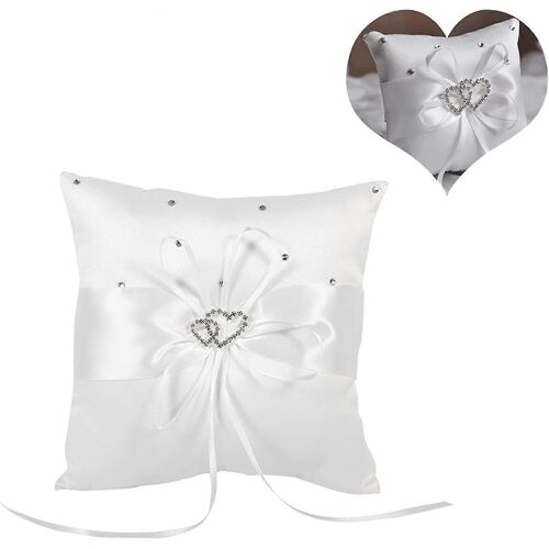 Coussin Pour Alliances, 20 X 20 Cm, Ruban, Noeud, Tache, Double Coeur, Diamants, Coussin Pour Alliances