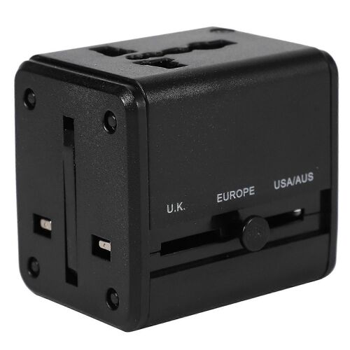 Adaptateur de voyage universel, adaptateur secteur multicolore tout-en-un avec convertisseur de chargeur USB 2,1 A, noir, UE, Royaume-Uni, États-Unis, Australie