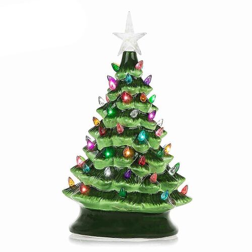 Sapin de Noël en céramique, décoration LED pour sapin de Noël, décoration de bureau en céramique pour Noël