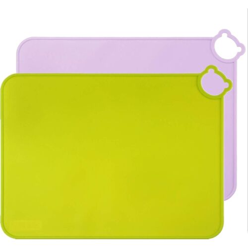 Sets De Table En Silicone Pour Enfants, Dessous De Bureau Lavables Au Lave-Vaisselle, Tapis De Voyage Portable Pour Tout-Petits (Lot De 2) (Vert-Violet)