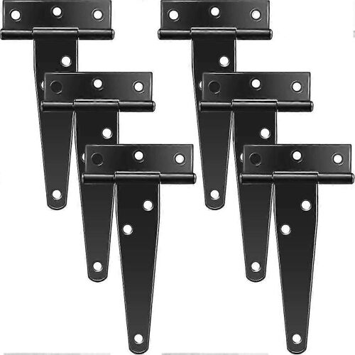 Lot de 6 charnières à sangle en T de 4 pouces, charnières de porte rustiques, charnières de porte antirouille noires pour fenêtres, F