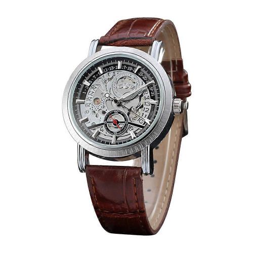 Montre-Bracelet Mécanique Automatique Winner Avec Bracelet En Cuir Pu (Noir Et Marron)