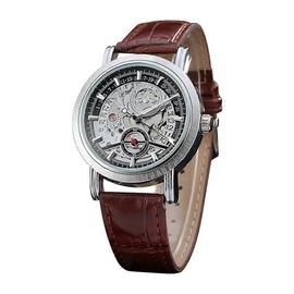 Montre-Bracelet Mécanique Automatique Winner Avec Bracelet En Cuir Pu (Noir Et Marron)