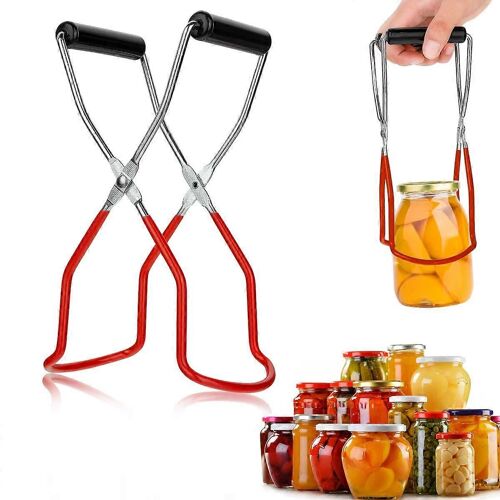 Pince À Bocaux, Pince Anti-Brûlure, Pince À Bocaux, Pince À Bocaux En Acier Inoxydable Avec Poignée Pour Bocaux Chauds Et Bocaux De Conserve (Rouge)