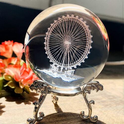Presse-papier en cristal 3D en forme de pissenlit, avec support en argent plaqué, 60 mm