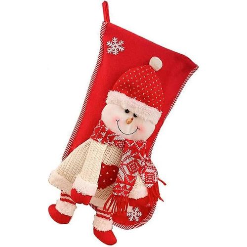 Chaussette de Noël en peluche à suspendre, support Père Noël, bonhomme de neige, chaussettes à suspendre pour sapin de Noël, décoration de fête de Noël (C)