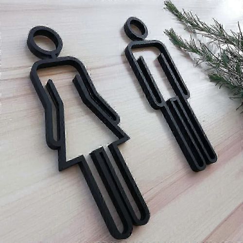 Panneau de porte de toilettes pour hôtel, bureau, maison - Symbole WC - Signalisation de salle de bain - Doré