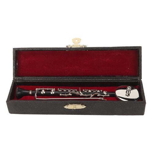 Réplique de clarinette miniature avec support et étui, mini instrument de musique, modèle de maison de poupée, ornement 6,3 pouces