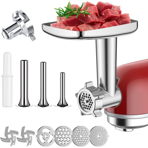 KALTD-Hachoirs À Viande Pour Kenwood Kmix Kmx750 Chef Kvc85 Accessoire,Convient Pour Robot Pâtissier Pour Kenwood,Comprend 3 Tubes De Farce À Saucisse Et 4 Types De Plaques De Broyage