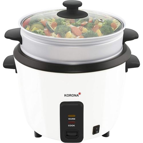 Hamiltion-58010 Cuiseur À Riz 2 En 1 I Blanc I Cuiseur Vapeur Avec Insert I 1,5 L I Revêtement Antiadhésif I Fonction Maintien Au Chaud I Avec Cuillère Et Verre Doseur