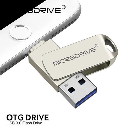 2 en 1 OTG USB3.0 vers téléphone Iightning clé clé en métal clé USB 3.0 disque flash 64GB 128GB 256G clé USB pour lPhone-Argent-512 GO