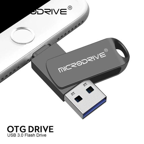 2 en 1 OTG USB3.0 vers téléphone Iightning clé clé en métal clé USB 3.0 disque flash 64GB 128GB 256G clé USB pour lPhone-Noir-512 GO