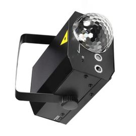 Projecteur et boule disco, jeux de lumières multiples, effet laser, contrôle sonore, éclairage LED de scène, flash, projection, pour fêtes, discothèques, karaokés, bars, télécommande, récompense alimentaire ou USB, boîtier métallique, noir.