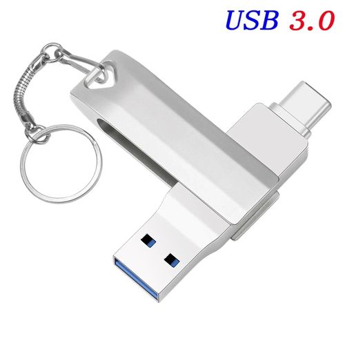 KALPZ-Type-C Usb 3.0 Clé Usb Haute Vitesse Clé Rotative Clé Usb Porte-Clés Clé Usb Cadeau D'Affaires Métal Clé 256Gb,Argent,128 Go