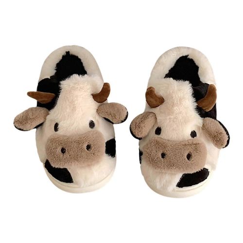 Pantoufles En Peluche De Vache En Coton Pour Femmes,Chaussures De Maison D'animaux Chaudes Pour Adultes