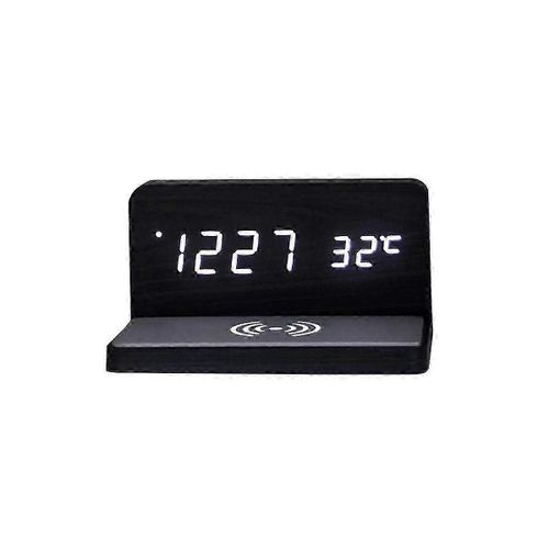 Réveil à charge sans fil avec affichage LED,chargeur certifié Qi 10W,horloge électronique silencieuse pour chambre à coucher