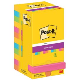 Post-It Bloc-Note Adhésif Super Sticky Notes, 76 X 76 Mm Jaune, Vert Et Rose