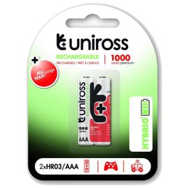 UNIROSS Pack de 2 Piles Rechargeable AAA/HR03 1100 NIMH HYBRIO, 1.2V
