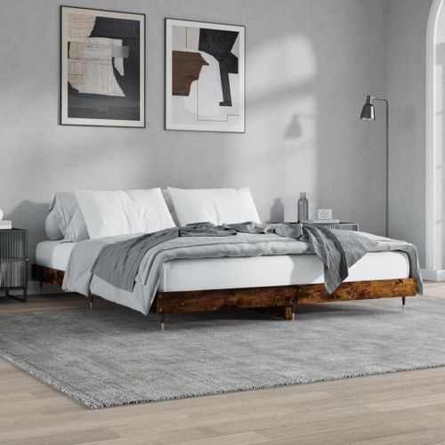 Vidaxl Cadre De Lit Sans Matelas Chêne Fumé 120x200 Cm Bois Ingénierie