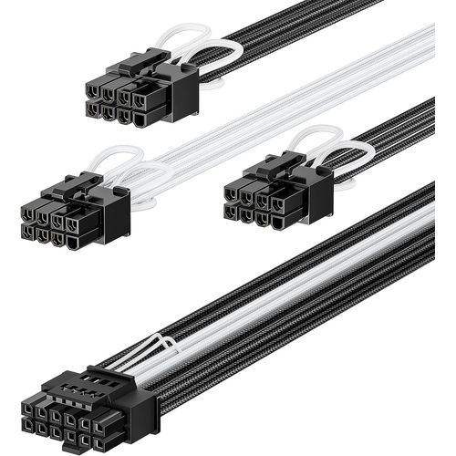 Fasgear PCIe 5.0 GPU Câble d’alimentation gainé 70cm | 16 broches (12+4) 12VHPWR pour RTX 3090 Ti 4080 4090 | 3x8pin (6+2) PCI-e mâle Plugs Compatible pour ASUS EVGA Seasonic Modular Power Supply