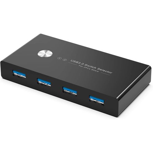 WQD-Switch USB 3.0 Commutateur KVM 4 Ports pour 2 PC,Haute Vitesse 5 Gbps,USB KVM 2-Entrées 4-Sorties pour Clavier Souris Clé USB Disque Dur Externe Imprimante Scanner 2 Câbles USB 3.0 Inclus