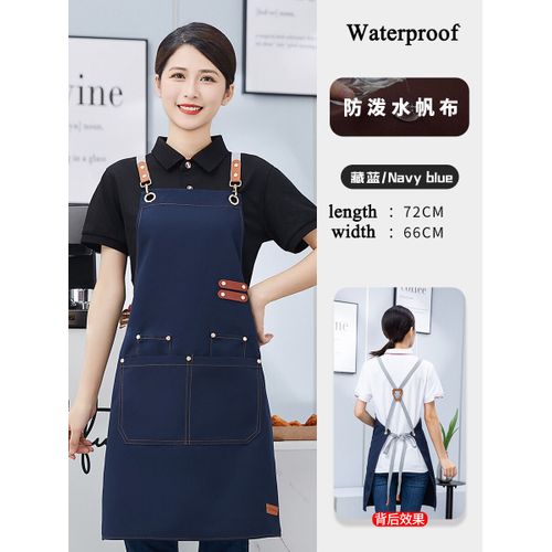 Tablier de cuisine en toile imperméable à dos croisé,grande poche,sangles réglables,salon de manucure,magasin de barbecue à bulles,chef -Navy Bleu