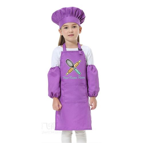 Tablier De Cuisine En Polyester Pour Enfants,Bavoir De Cuisson,Chasuble Pour Enfants,Peinture,Vêtements De Manger,Smock,Chapeau De Chef,Nom Imprimé,Non Gratuit -Violet-55x35cm