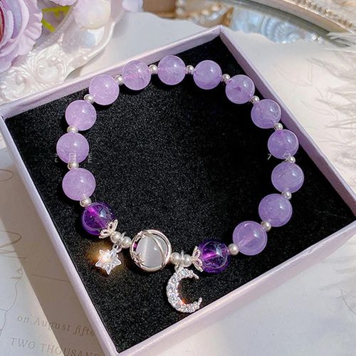 Bracelet En Pierre D'oeil De Chat Étoilé Pour Femme,Règle Féminine Dans Un Design De Niche,Nouveau Bracelet En Cristal Gris Clair De Lune Et Étoile,805088--805088-Purple