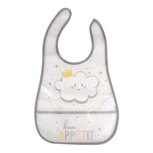Bavoir Bébé Avec Récupérateur Nuage - Marque - Modèle - Plastique - Blanc Et Gris - Mixte