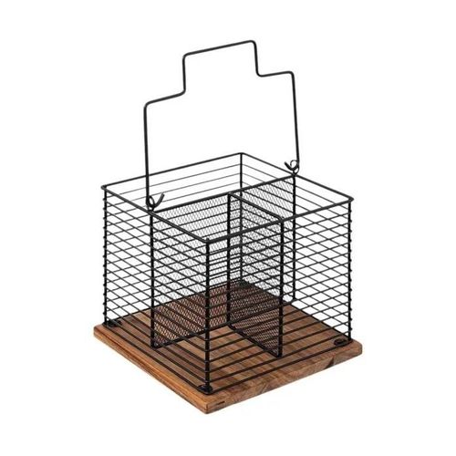 Pot À Ustensiles - Acacia - Contemporain - Métal Et Bois - Dimensions 18.5x18.5x29 Cm - Marron