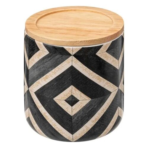 Pot à cotons - Geo-ethnique - Ø 9.8 cm - H.11 cm - Noir - Dolomite et MDF