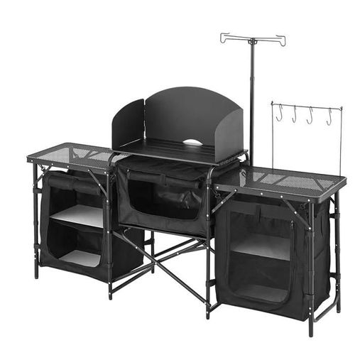 Table De Cuisine De Camping-Duoku-Station De Cuisson Portable D'extérieur Avec 3 Placards De Rangement