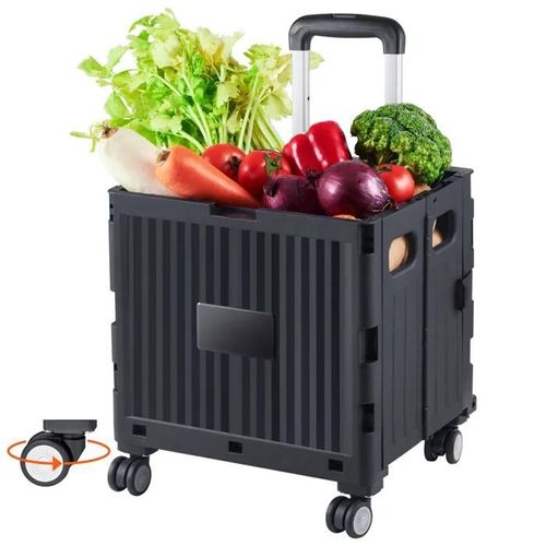 Chariot Utilitaire Pliable-Duoku-Chariot à Roulettes Portable-avec Robuste et 4 Roues Pivotantes-Pour Les Voyages Les Achats-Noir