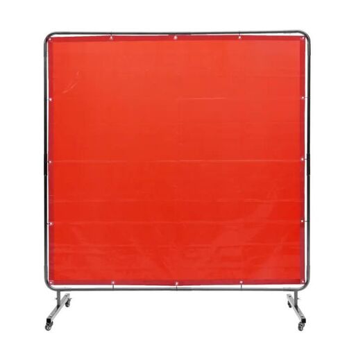 Écran de Soudage-Duoku-6' x 6' avec Cadre-Protection en Vinyle Ignifuge sur 4 Roues Pivotantes-Rouge