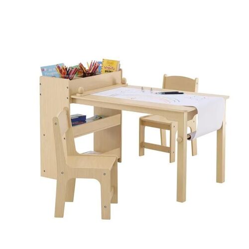 Table d'art et 2 Chaises pour Enfants-Duoku-Table d'activités de Bricolage-Jeu 2 en 1-avec Armoire-pour Tout-petits