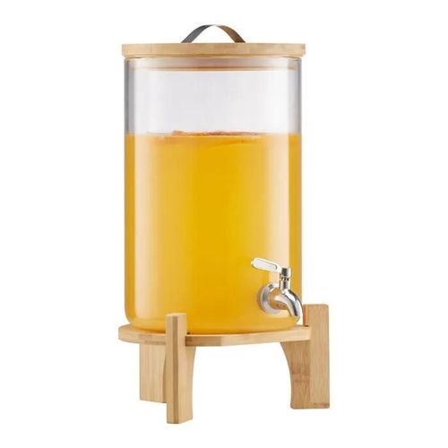 Distributeur de Boissons en Verre-Duoku-8 L-avec Support en Bois et Robinet en Acier Inoxydable-Idéal pour Servir des Jus
