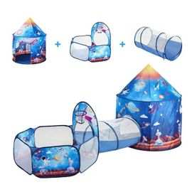 Tente De Jeu 3 En 1 Pour Enfants-Duoku-Avec Tunnel-Maison De Jeu Pop-Up Intérieure/Extérieuretout-Petits-Thème Fusée Bleu Royal