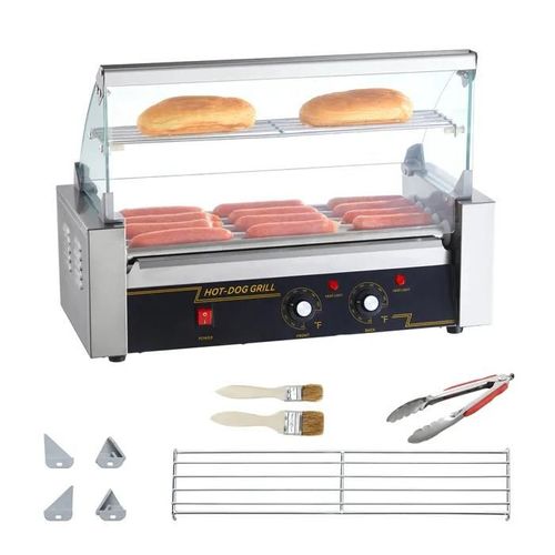 Machine de Cuisson Électrique-Duoku-12 Rouleaux pour Hot-dogs-Dosseret et Étagère à 5 Rouleaux 1000 W Acier Inoxydable