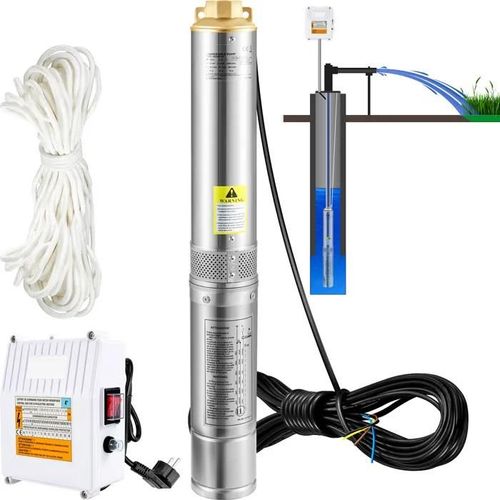 Pompe Submersible pour Puits Profonds-Duoku-370 W-230 V, 110 l/min-Hauteur de Refoulement de 44 m-Cordon de 20 m